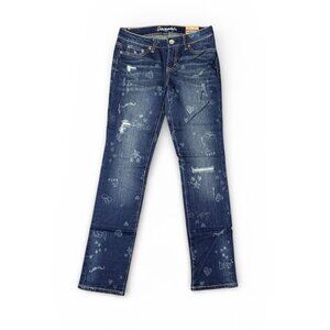 NWT Aeropostale Bayla Skinny Jeans Dark Wash Graphic Print Low Rise Size 4